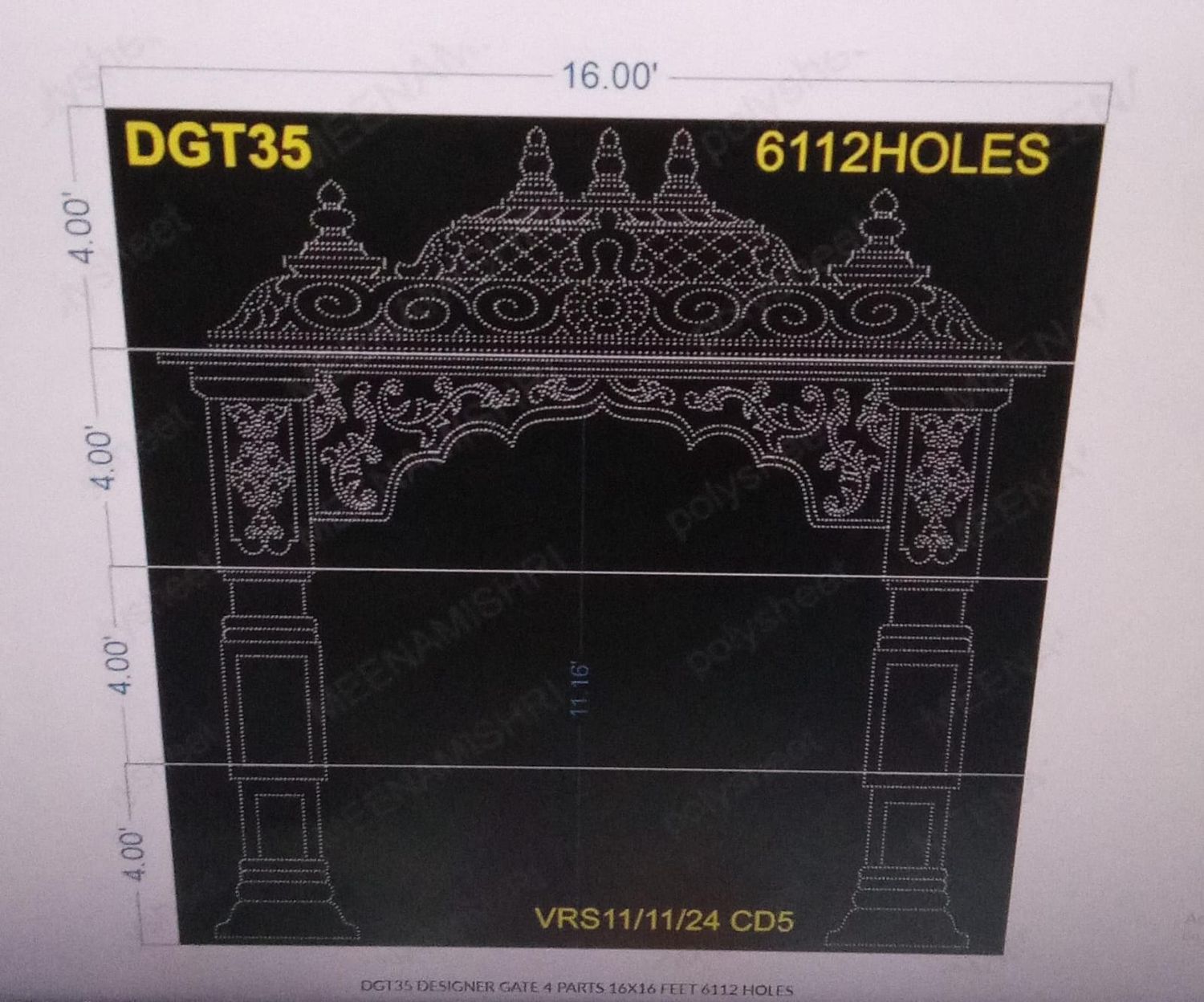 DGT35 DESIGNER GATE 4 PARTS 16X16 FEET 6112 HOLES