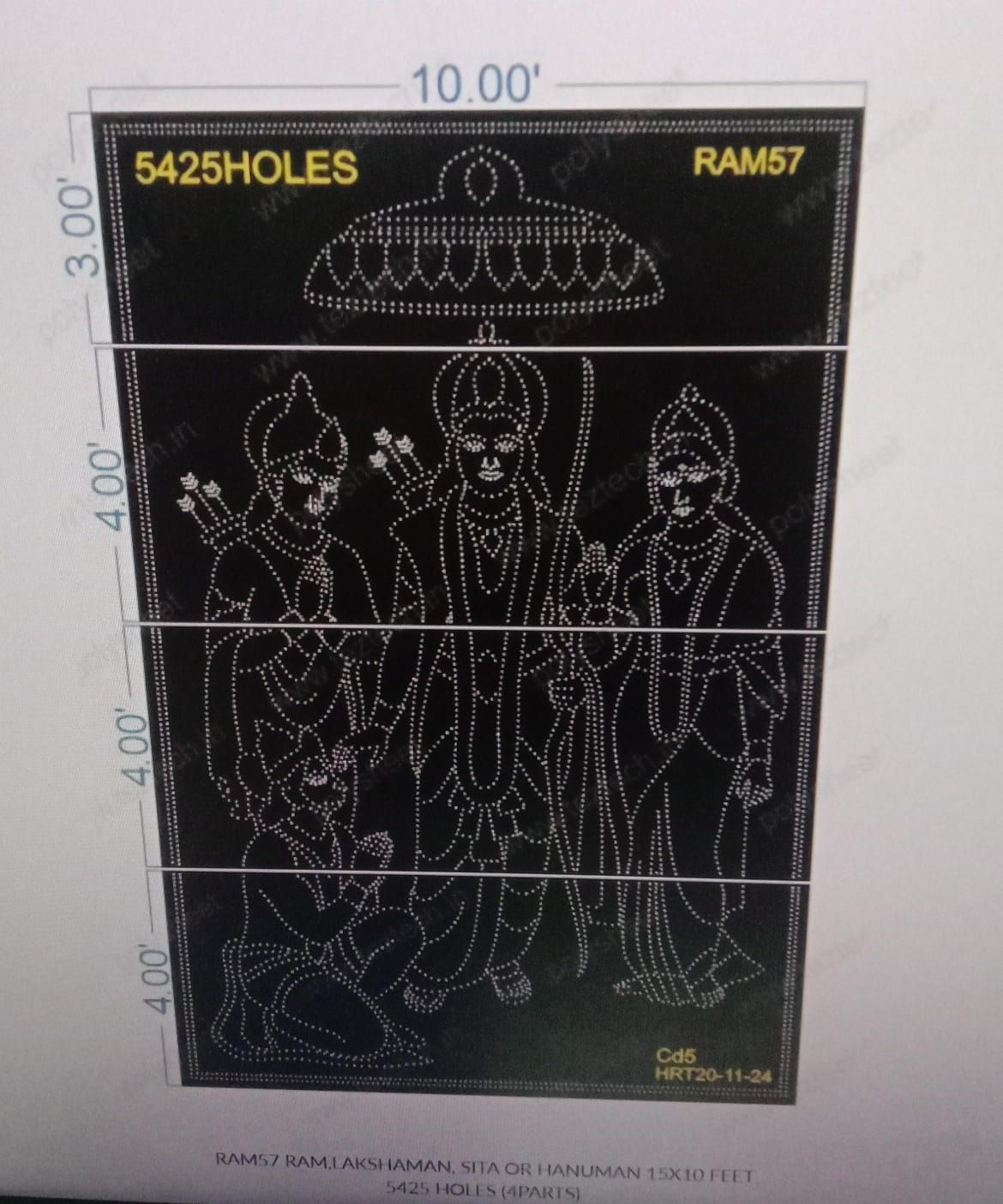 RAM57  RAM,LAKSHAMAN, SITA OR HANUMAN  15X10 FEET 5425 HOLES (4PARTS)