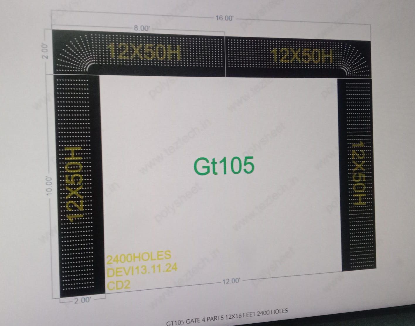 GT105 GATE 4 PARTS 12X16 FEET 2400 HOLES