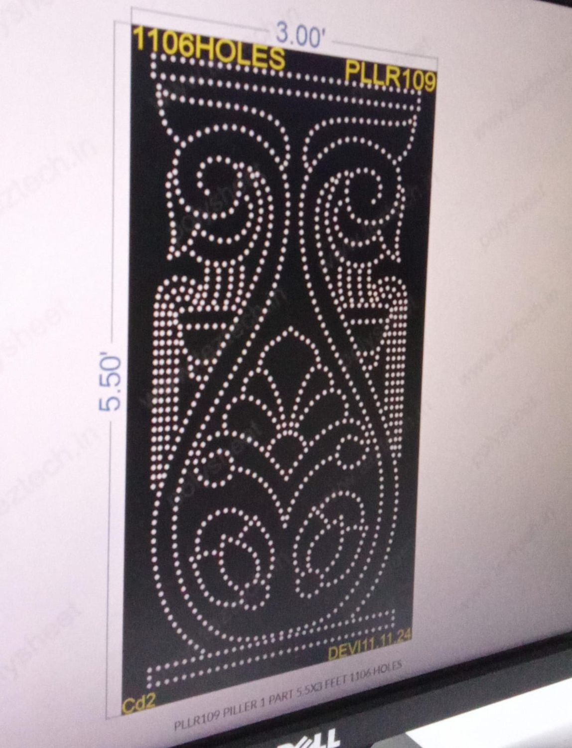 PLLR109 PILLER 1 PART 5.5X3 FEET 1106 HOLES