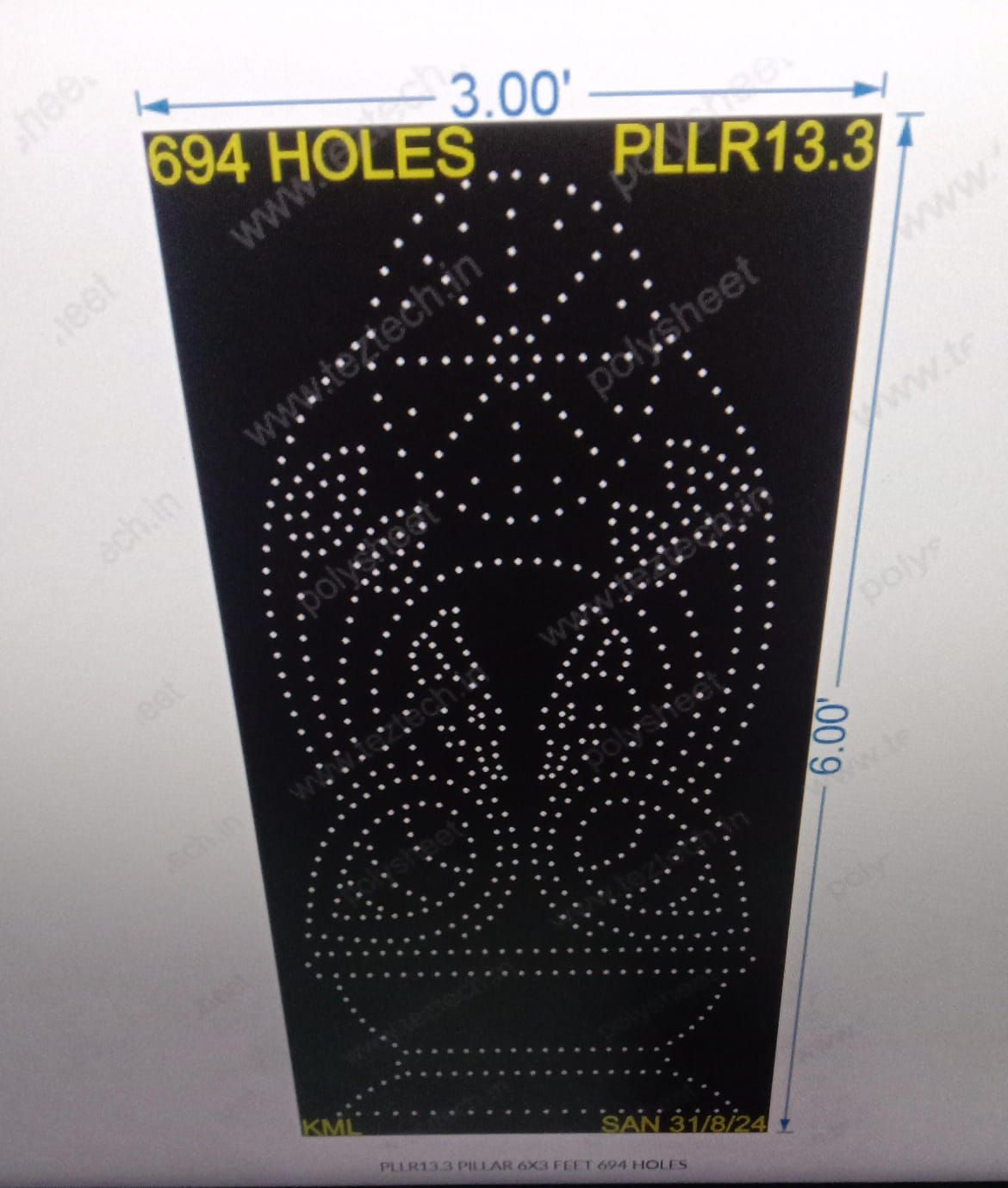 PLLR13.3 PILLAR 6X3 FEET 694 HOLES