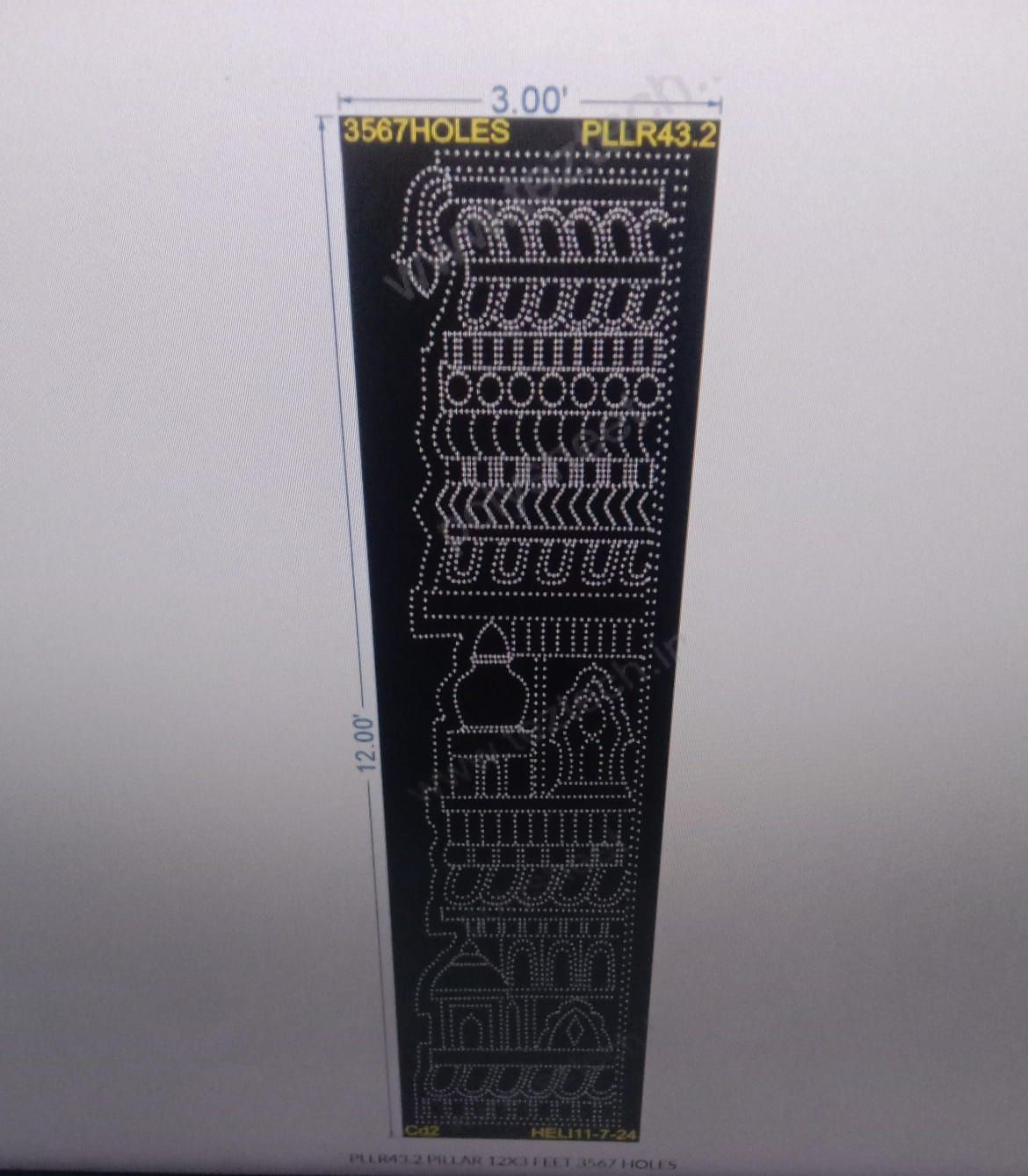 PLLR43.2 PILLAR 12X3 FEET 3567 HOLES