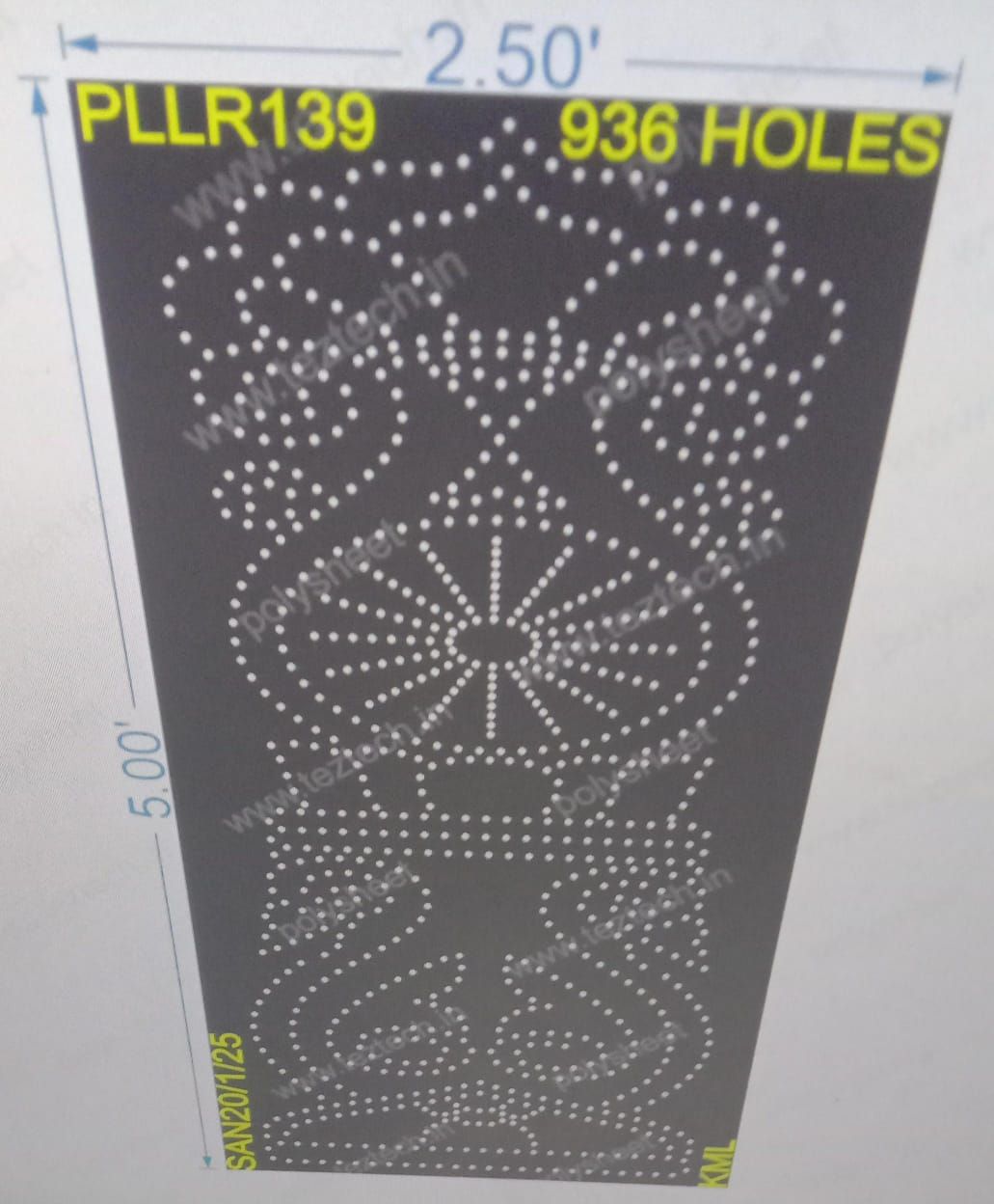 PLLR139 PILLAR 1 PART 5X2.5 FEET 936 HOLES