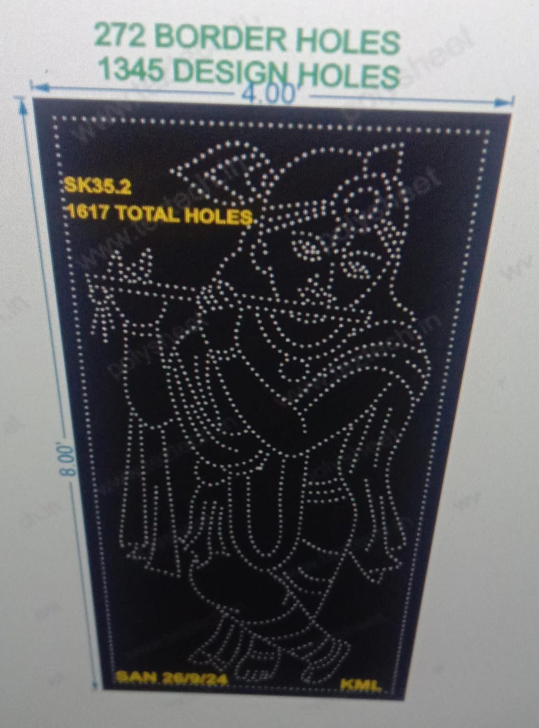 SK35.2 SHRI KRISHNA 4X8 FEET 1345 DESIGN HOLES, 272 BORDER HOLES, 1617 TOTAL HOLES