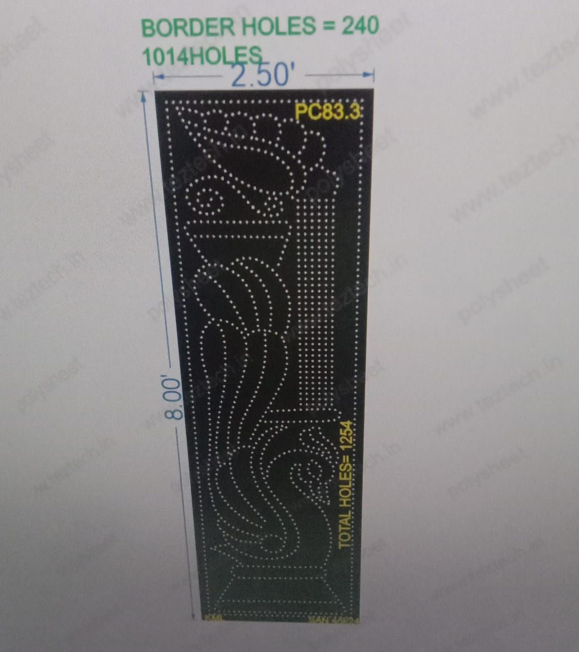 PLLR83.3 PILLER 8X2.5 FEET 1014 HOLES BORDER HOLES 240 TOTAL HOLES 1254