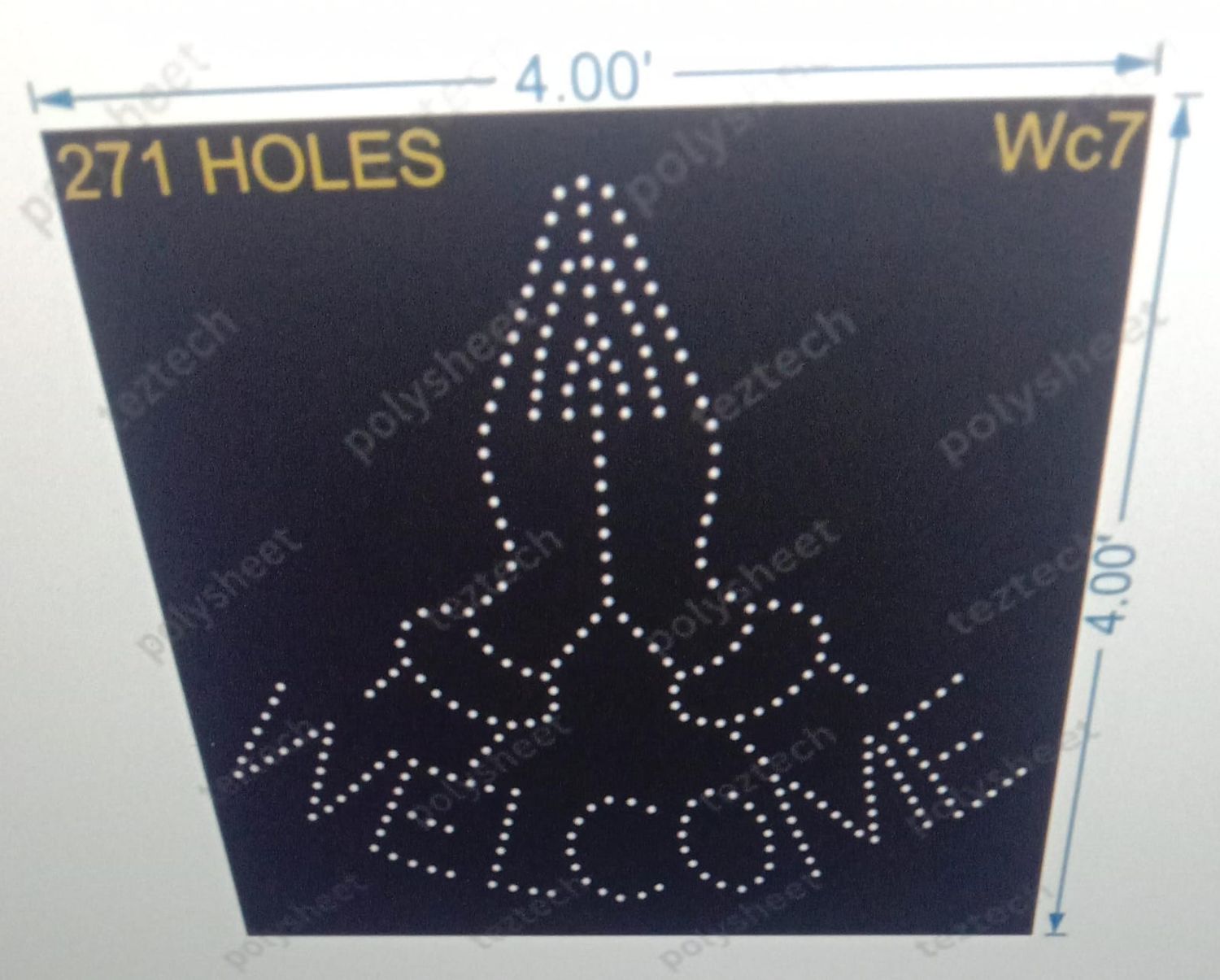 WC7 WELCOME WITH HAND 4X4 FEET 270 HOLES