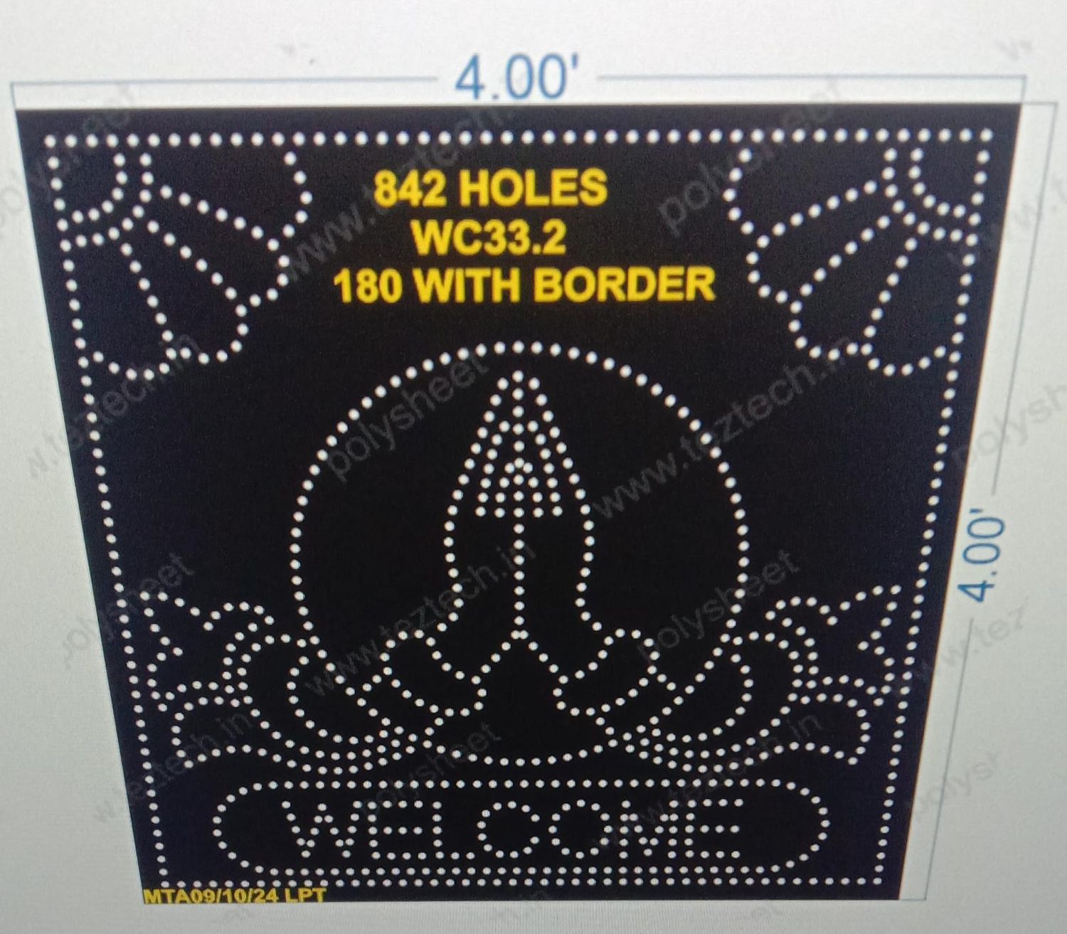 WC33.2 WELCOME 4X4 FEET 662 HOLES WITH BORDER HOLES 180 TOTAL HOLES =842