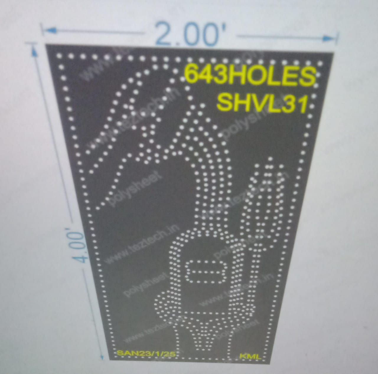 SHVL31 SHIVLING 1 PART 4X2 FEET 643 HOLES