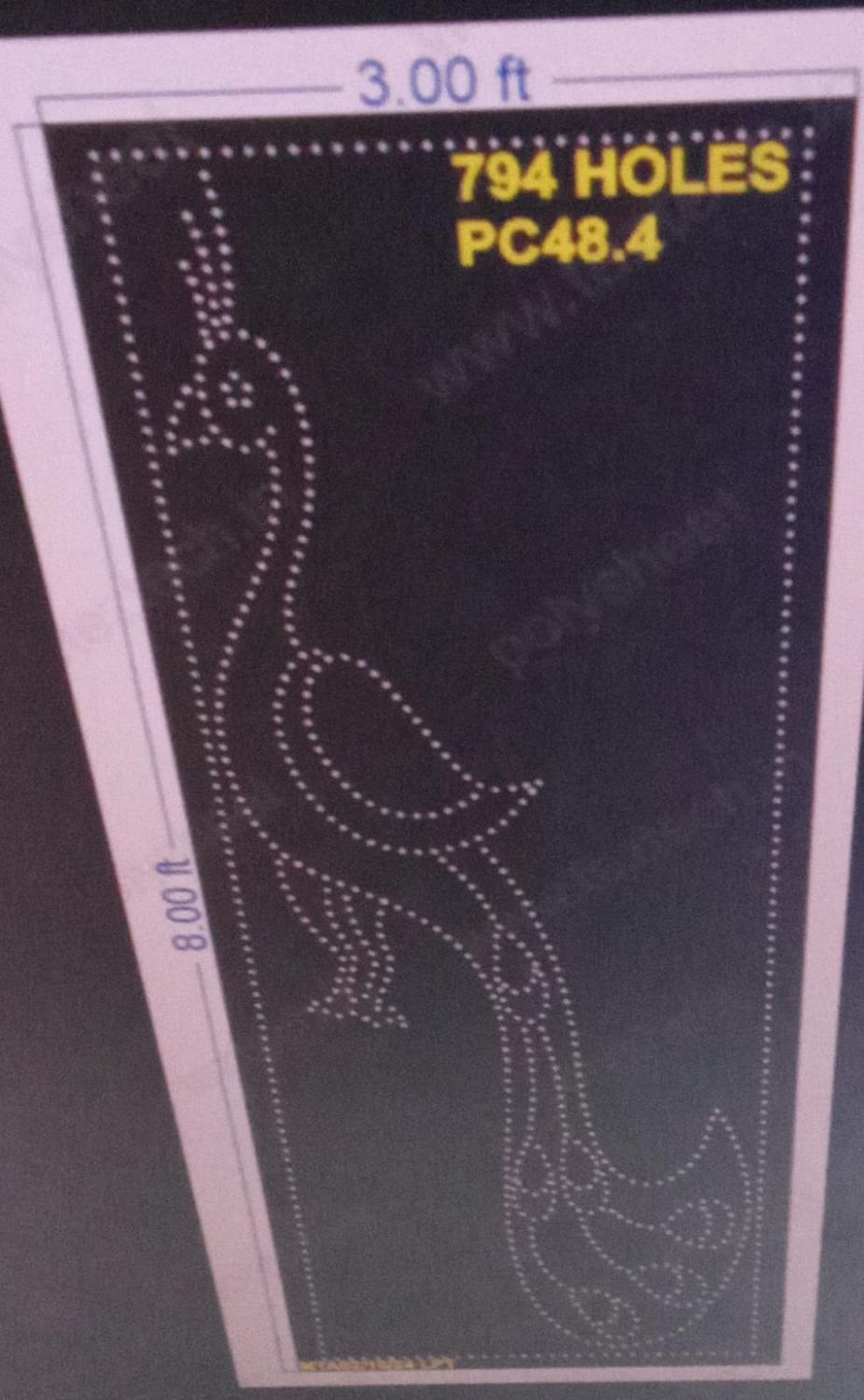 PC48.4 PEACOCK 8X3 FEET 544 HOLES WITH BORDER HOLES 250 TOTAL HOLES =794