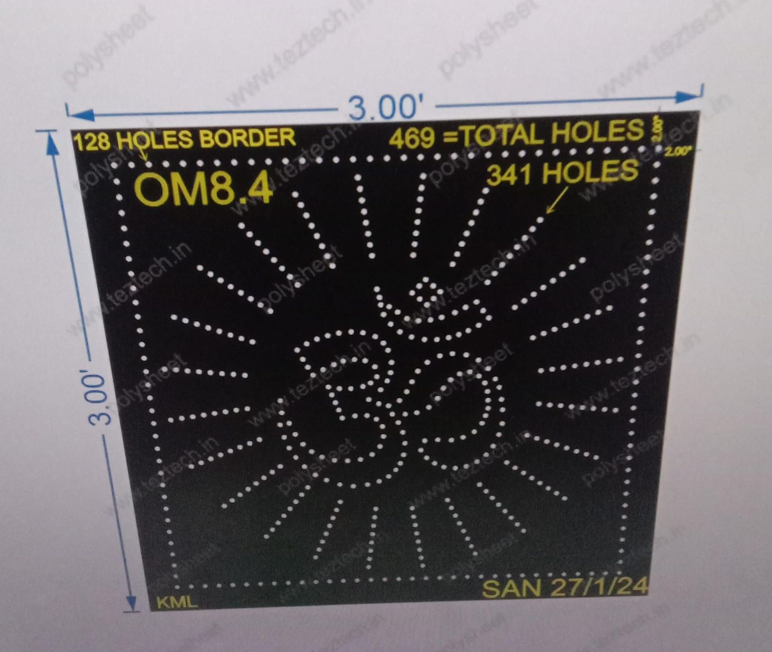OM8.4 OM 3X3 FT 341 HOLES, WITH BORDER 128 HOLES, 469=TOTALHOLES