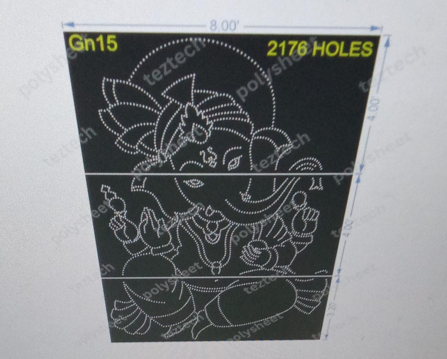 GN15  GANPATI 10.90x8 FEET  2176 HOLES ( 3 Parts )