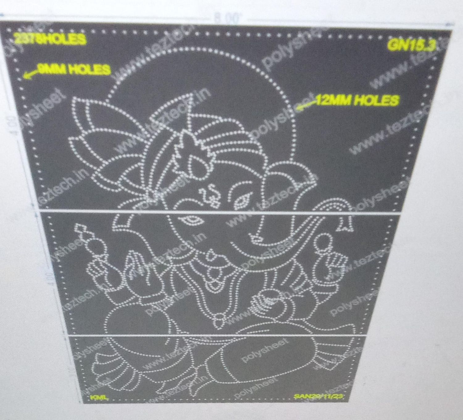 GN15.3 GANPATI 12MM  WITH BORDER 9MM  11X8FEET  2378HOLES (IN 3PARTS)