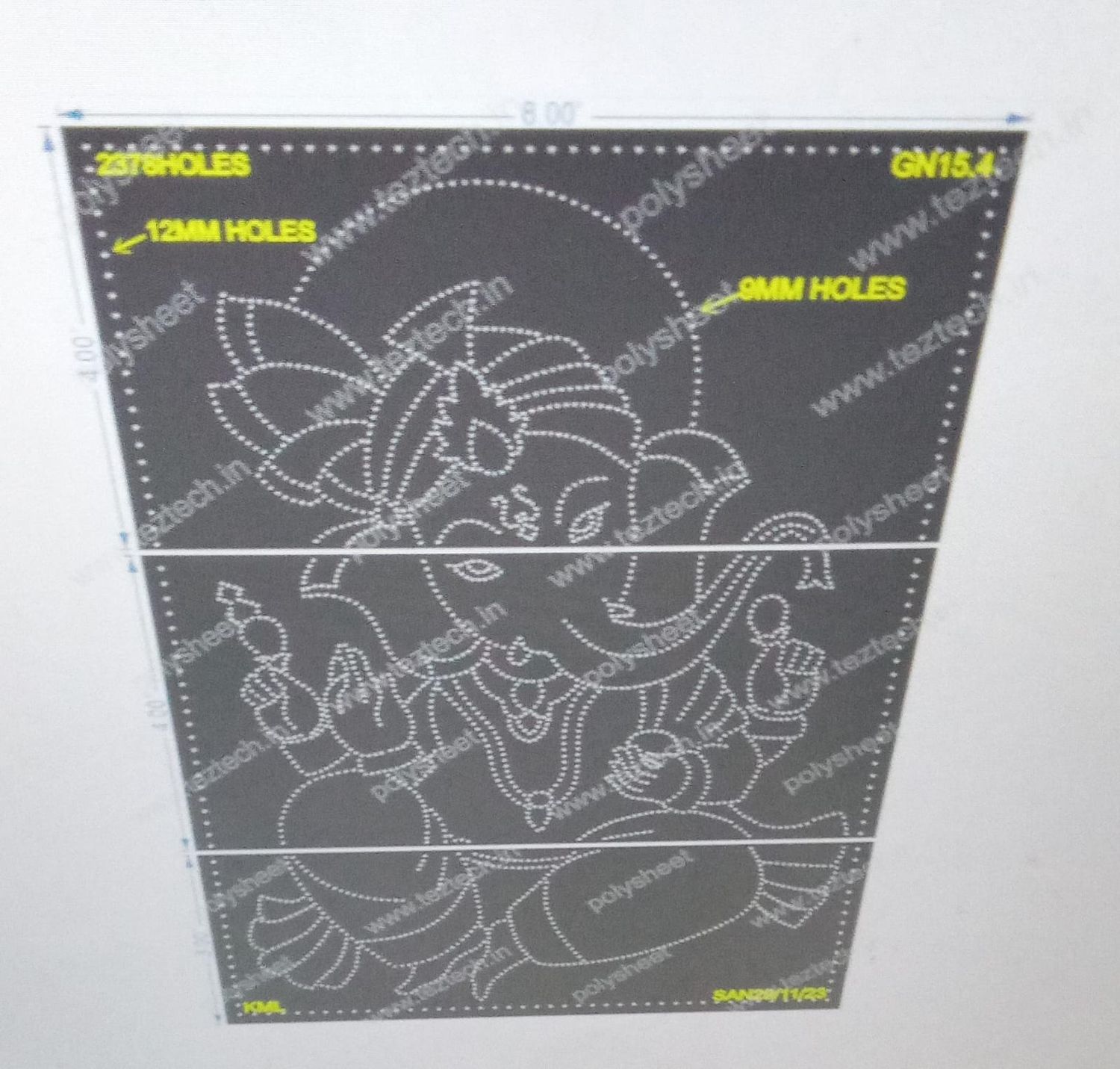 GN15.4 GANPATI 9MM  WITH BORDER 12MM  11X8FEET  2378HOLES (IN 3PARTS)