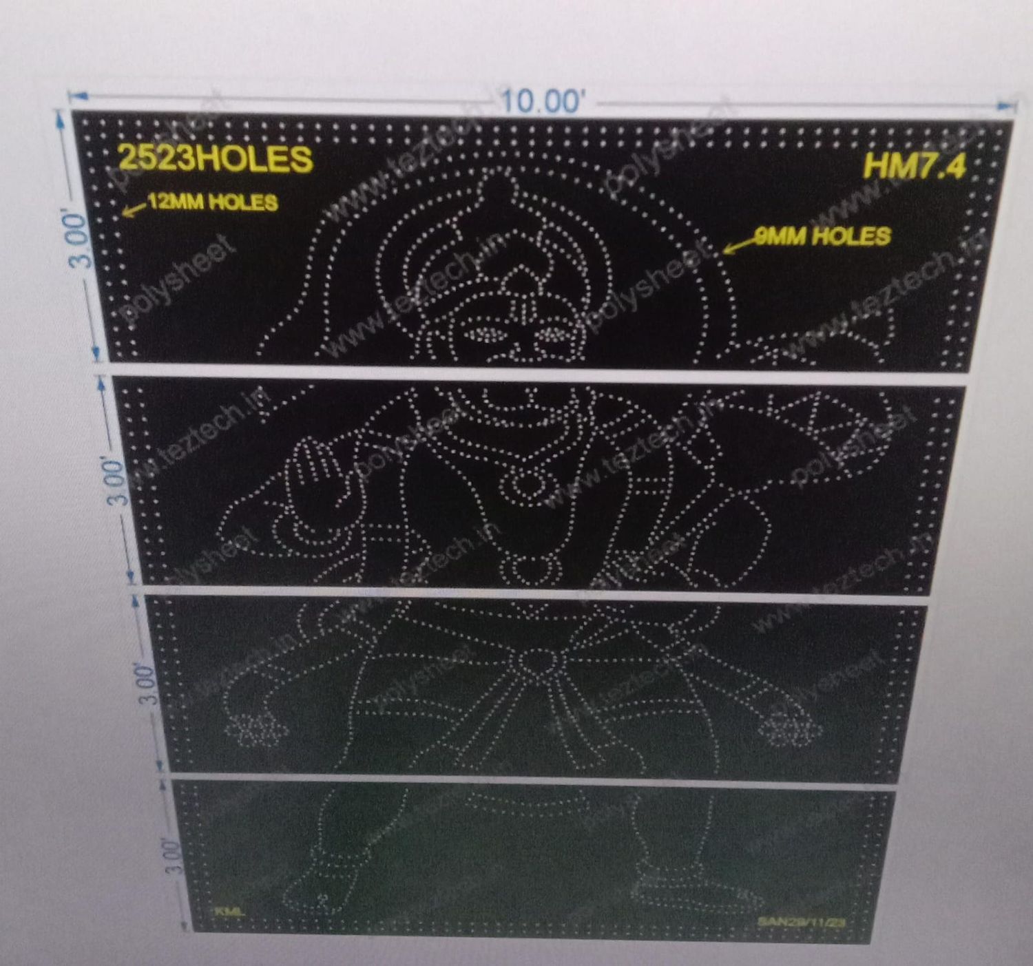 HM7.4  HANUMANJI 12X10 FEET 2523 HOLES (4 PARTS)