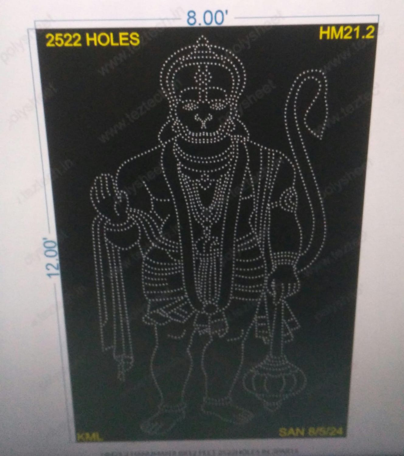 HM21.2  HANUMANJI 8X12 FEET 2522HOLES IN 3PARTS