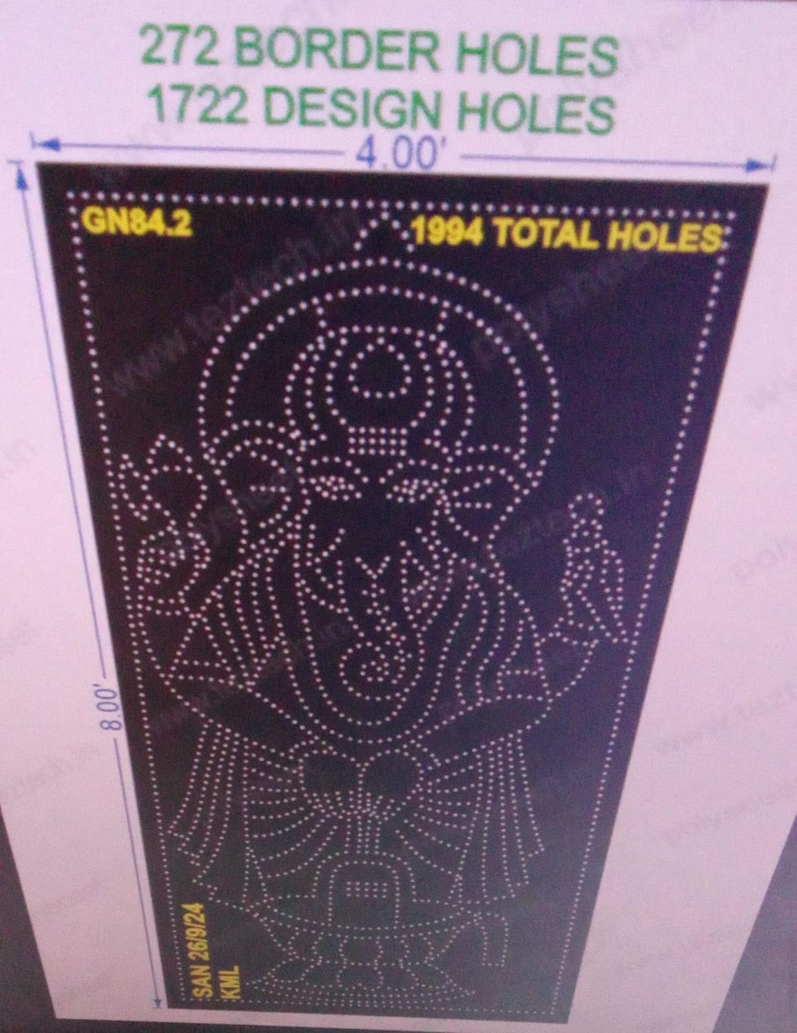 GN84.2 GANESHJI 4X8 FEET 1722 DESIGN HOLES, 272 BORDER HOLES, 1994 TOTAL HOLES