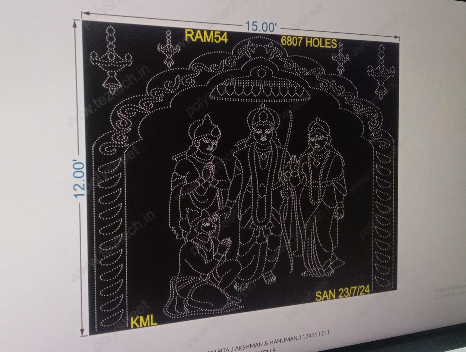 RAM54 RAM,SITA ,LAKSHMAN &amp; HANUMANJI 12X15 FEET 6807 HOLES