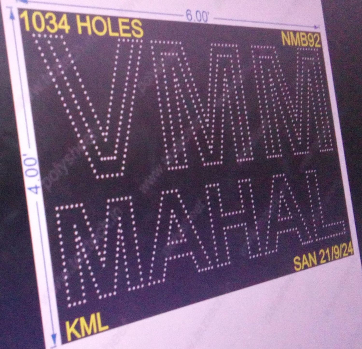 NMB92 NAME BOARD 4X6 FEET 1034 HOLES