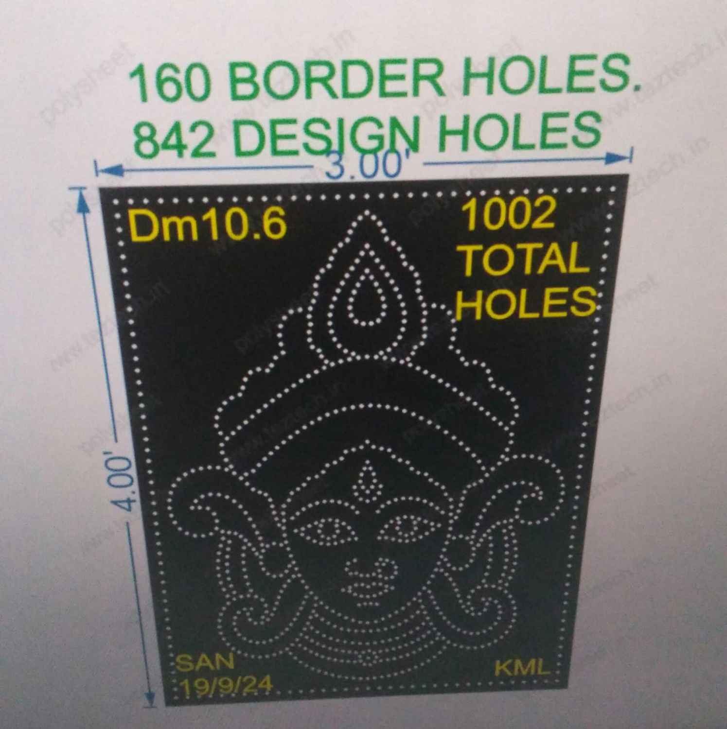 DM10.6 DURGA MATA 3X4FEET 1002 HOLES