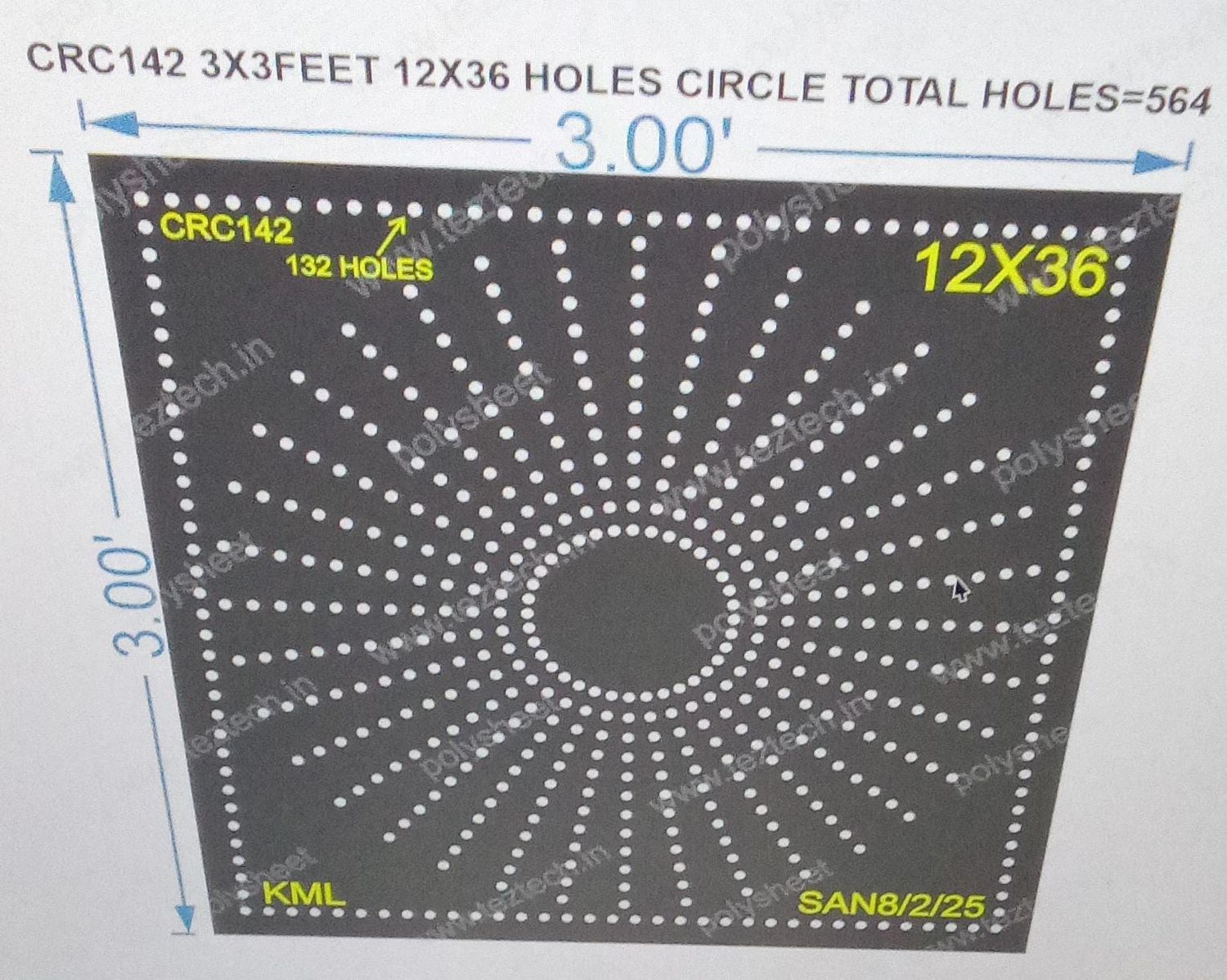 CRC142 CIRCLE WITH BORDER 1 PART 3X3 FEET 564 HOLES