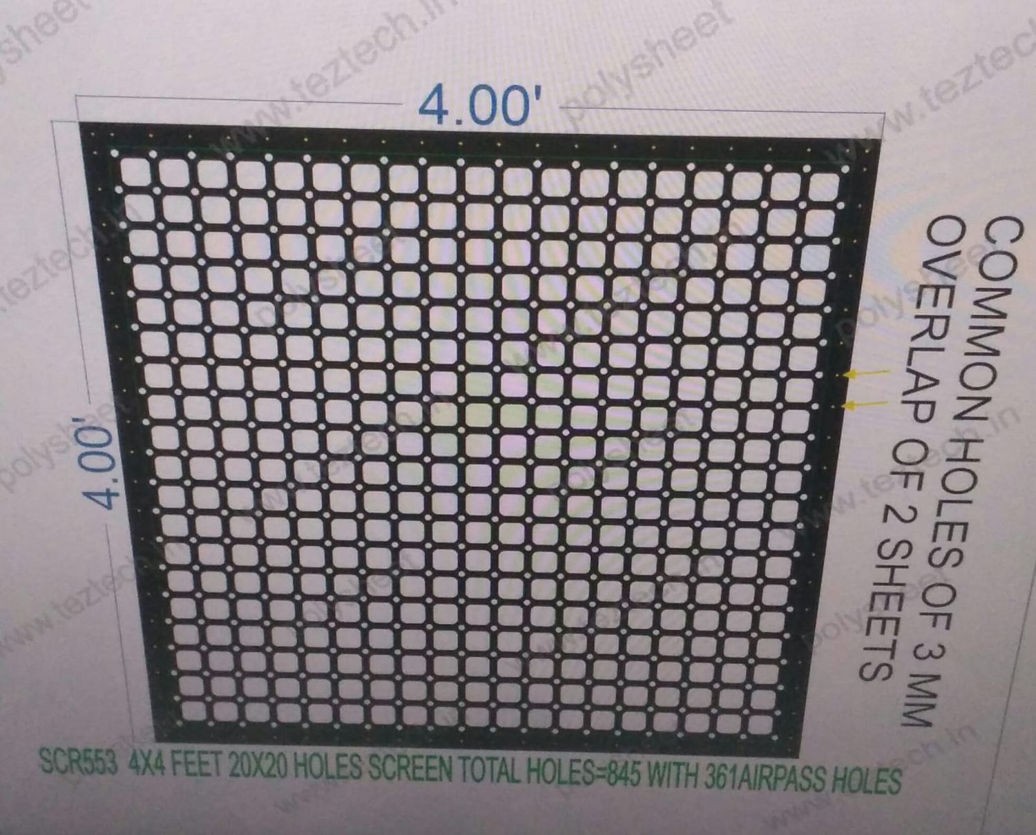 SCR553	P60 4X4 FEET 20X20 HOLES SCREEN TOTAL HOLES=400 WITH 361 AIR PASS HOLES 84FREMING FITING HOLES