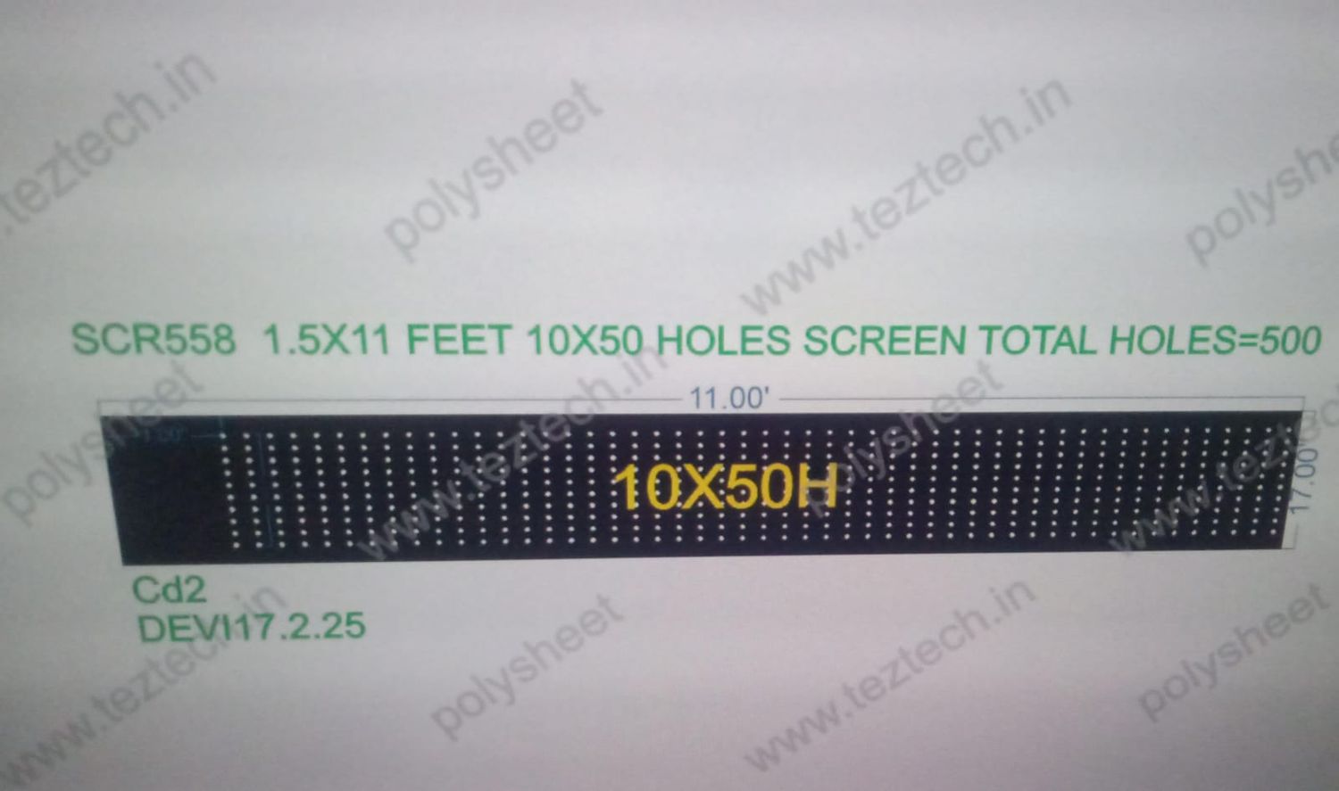 SCR558	1.4X11 FEET 10X50 HOLES SCREEN TOTAL HOLES=500
