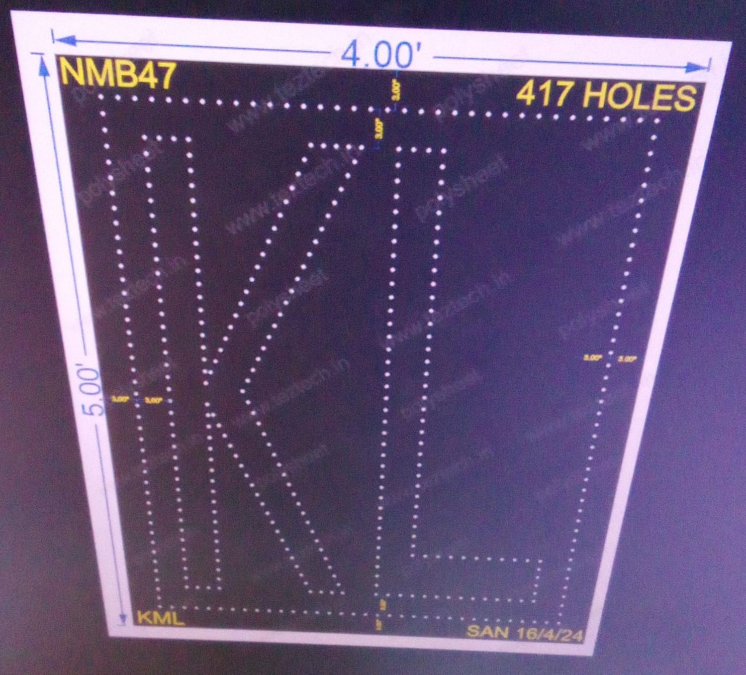 NMB47 NAME BOARD 5X4 FEET 417 HOLES