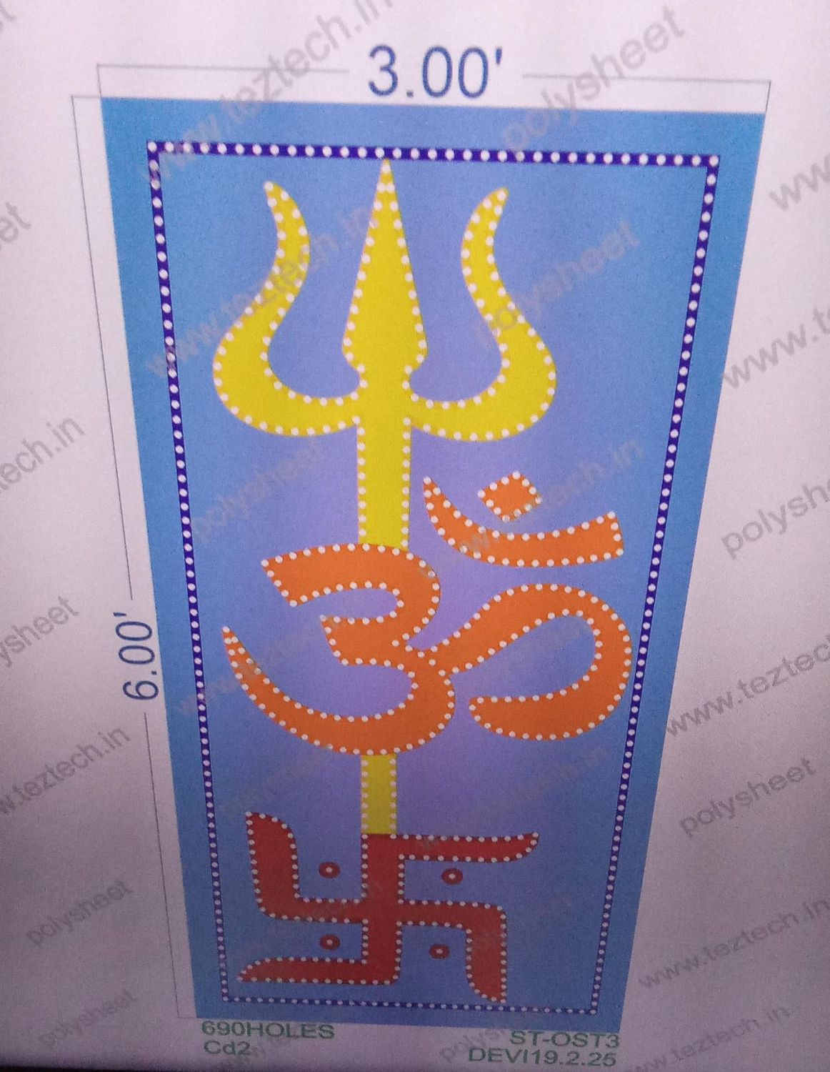 ST-OST3 STICKER TRISHUL OM SWASTIK 6X3FEET 690HOLES IN 1 PART