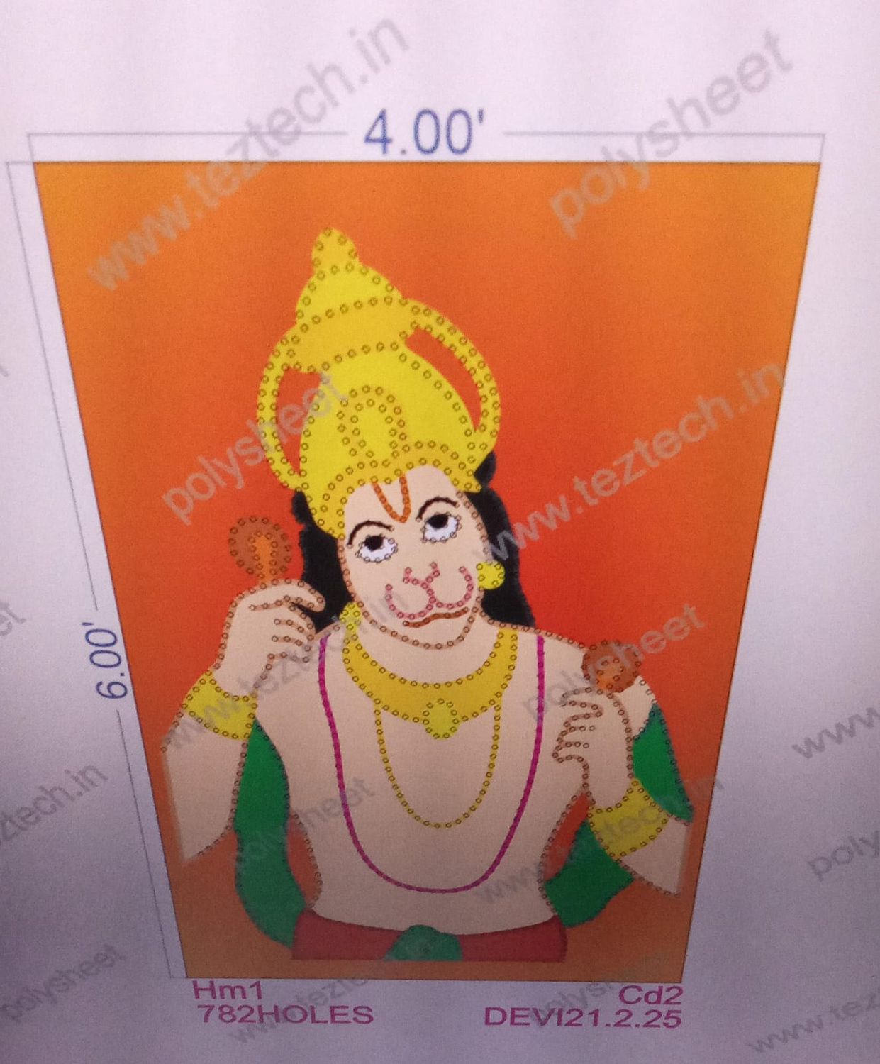 ST-HM1 STICKER HANUMANJI 6X4FEET 782HOLES IN 1 PART