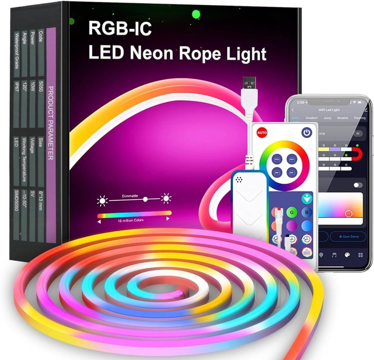 (NRP1) RGB Neon Rope Light with Mobile App and Remote Controlled | 5 METER
