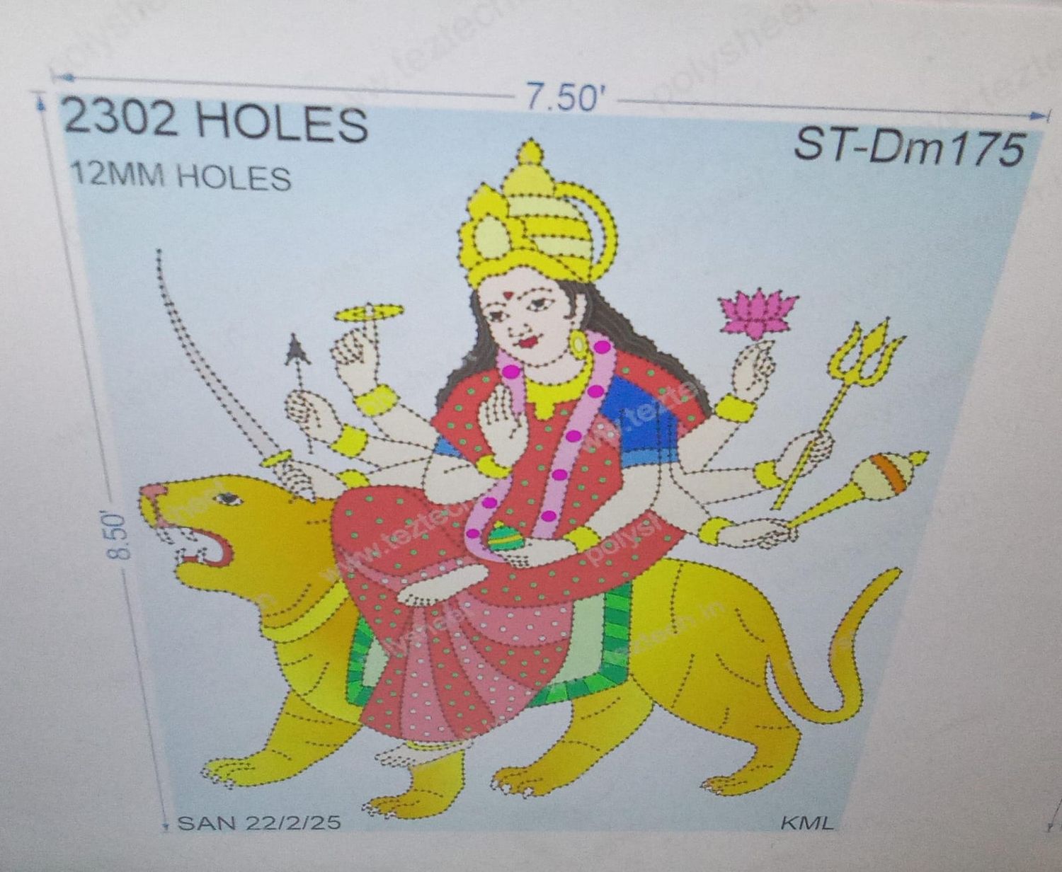 ST-DM175 STICKER DEVI MATA 8.5X7.5 FEET 2302 HOLES IN 3 PART