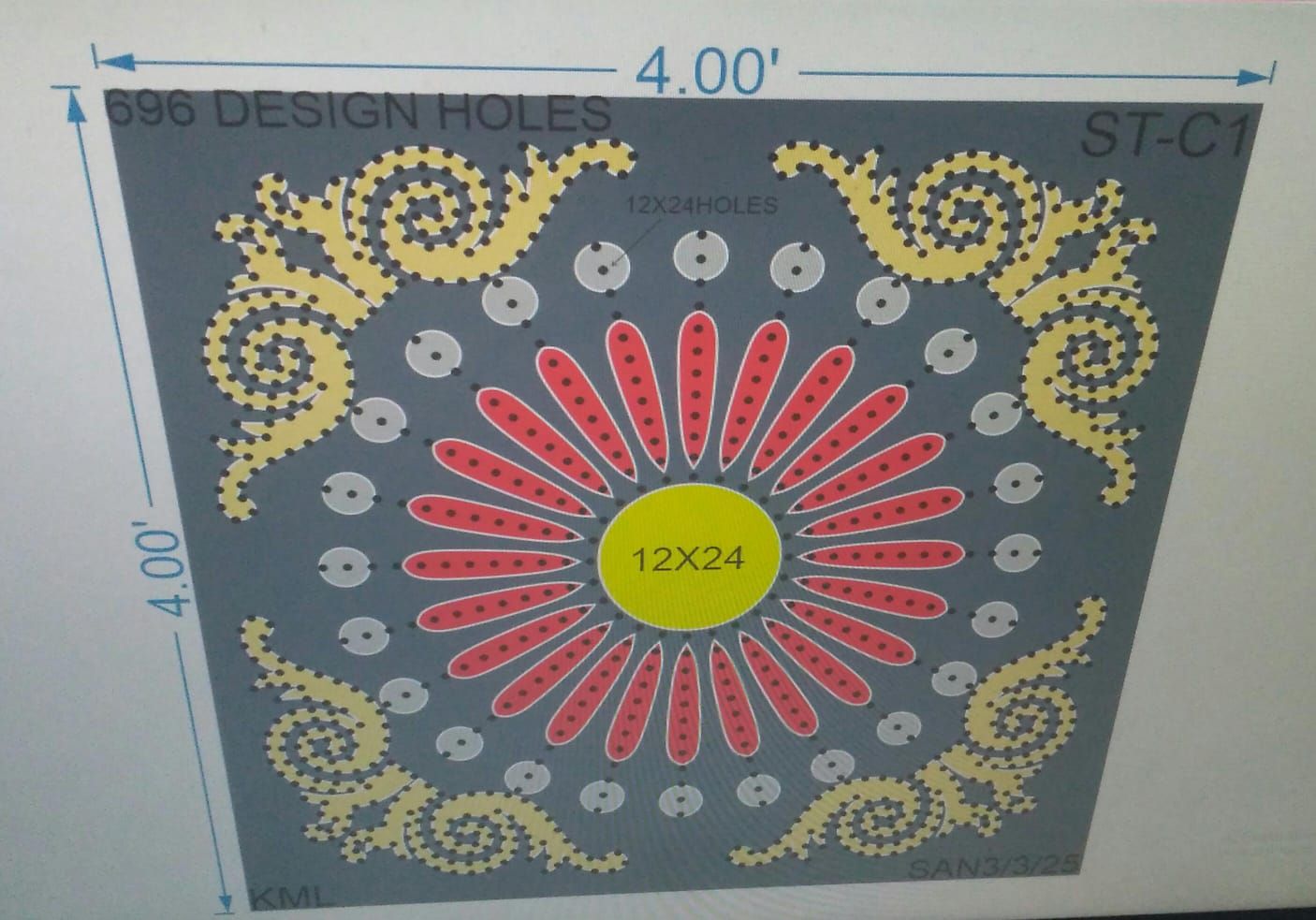 ST-C1 STICKER CIRCLE 4X4 FEET 12X24 HOLES WITH 696 DESIGN HOLES 984 TOATAL HOLES
