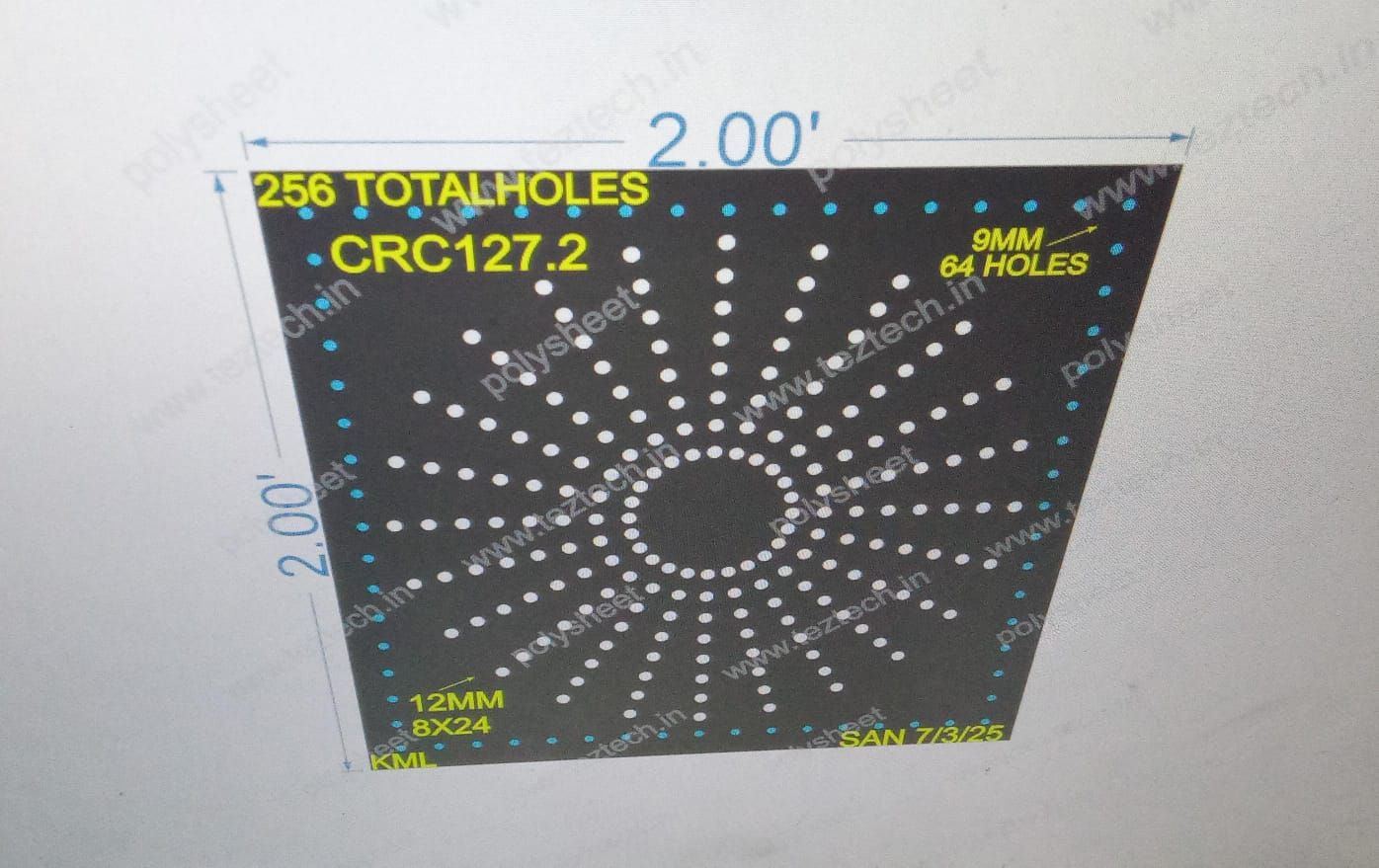 CRC127.2 2x2FEET 8X24 HOLES CIRCLE TOTAL HOLES=256  (BORDER 9MM 64 HOLES)