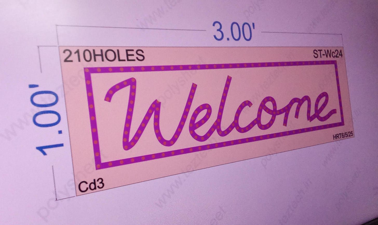 ST-WC24 STICKE  WELCOME 1X3 FEET 210 HOLES IN 1 PART