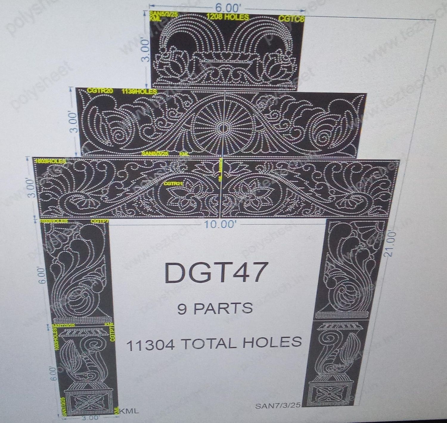 DGT47 GATE IN 9 PARTS 21X16 FEET 11304 HOLES