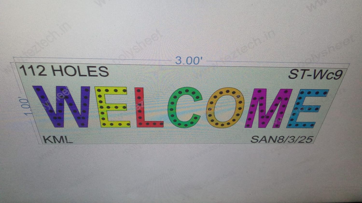 ST-WC9 STICKER  WELCOME 1X3 FEET 112 HOLES IN 1 PART