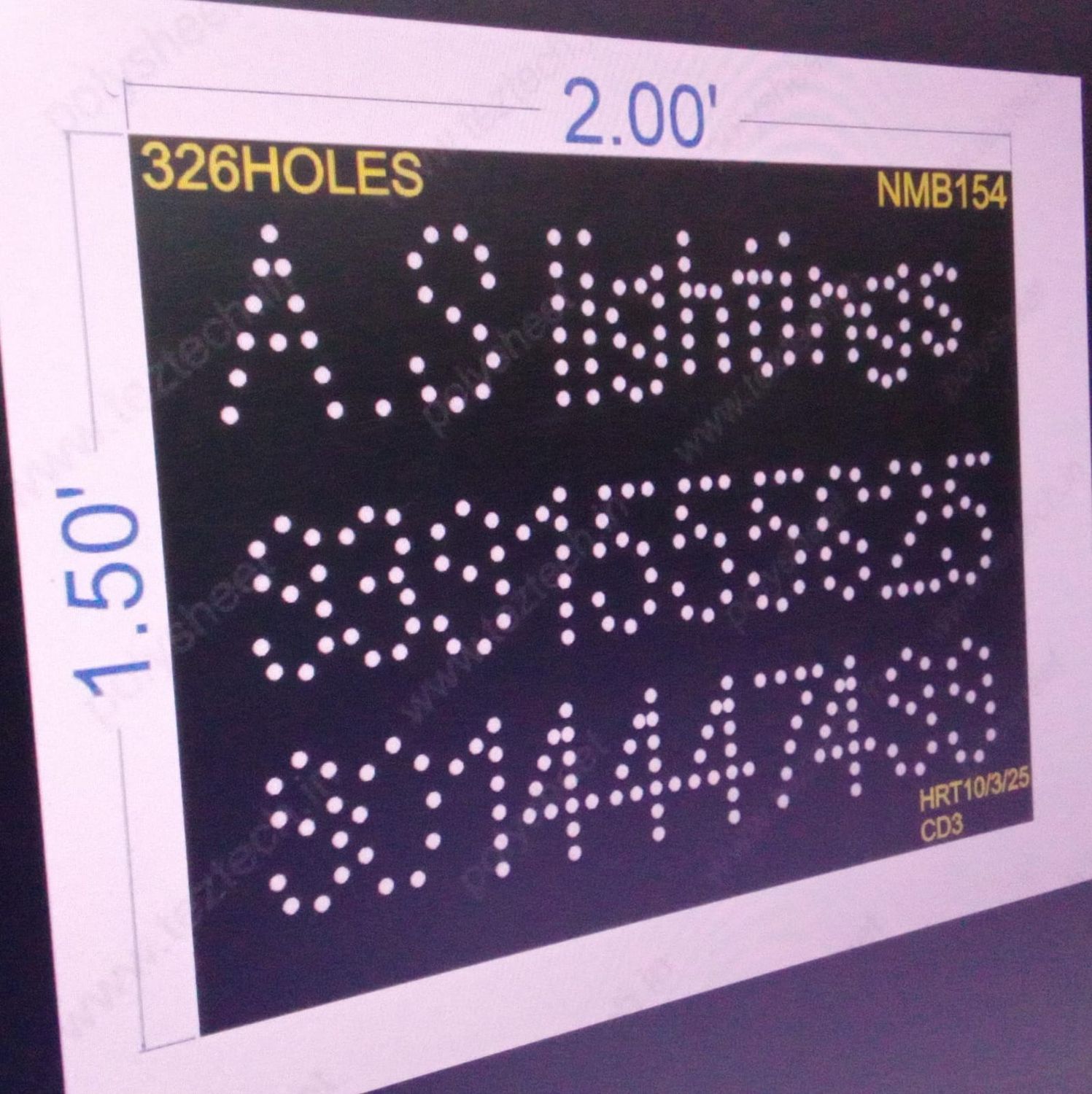 NMB154 NAME BOARD 1 PART 1.5X2 FEET 326 HOLES