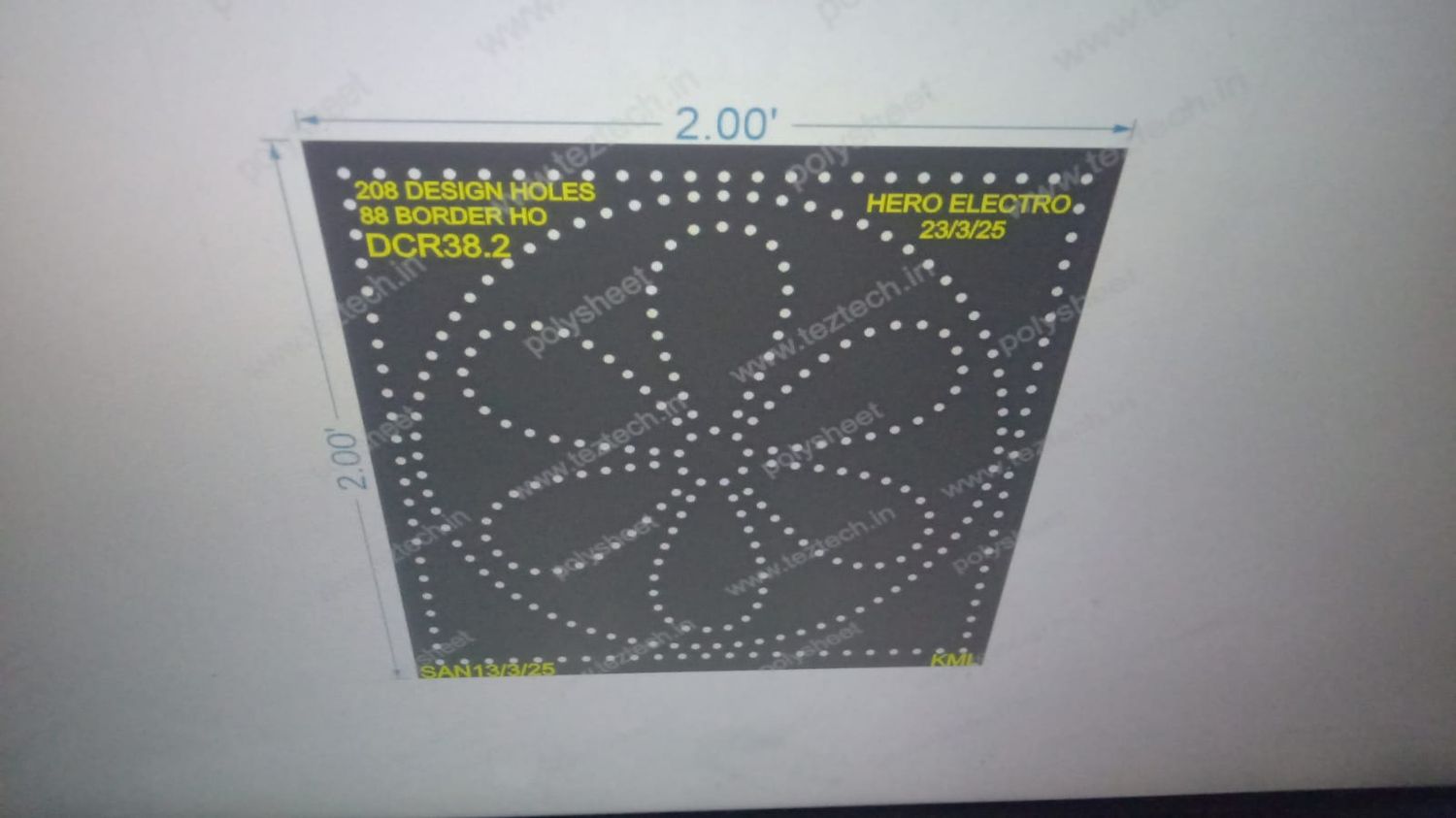 DCR38.2 DESIGNER CRICLE 1 PART 2X2 FEET 296 HOLES ( 208 DESIGN HOLES, 88 BORDER HOLES)