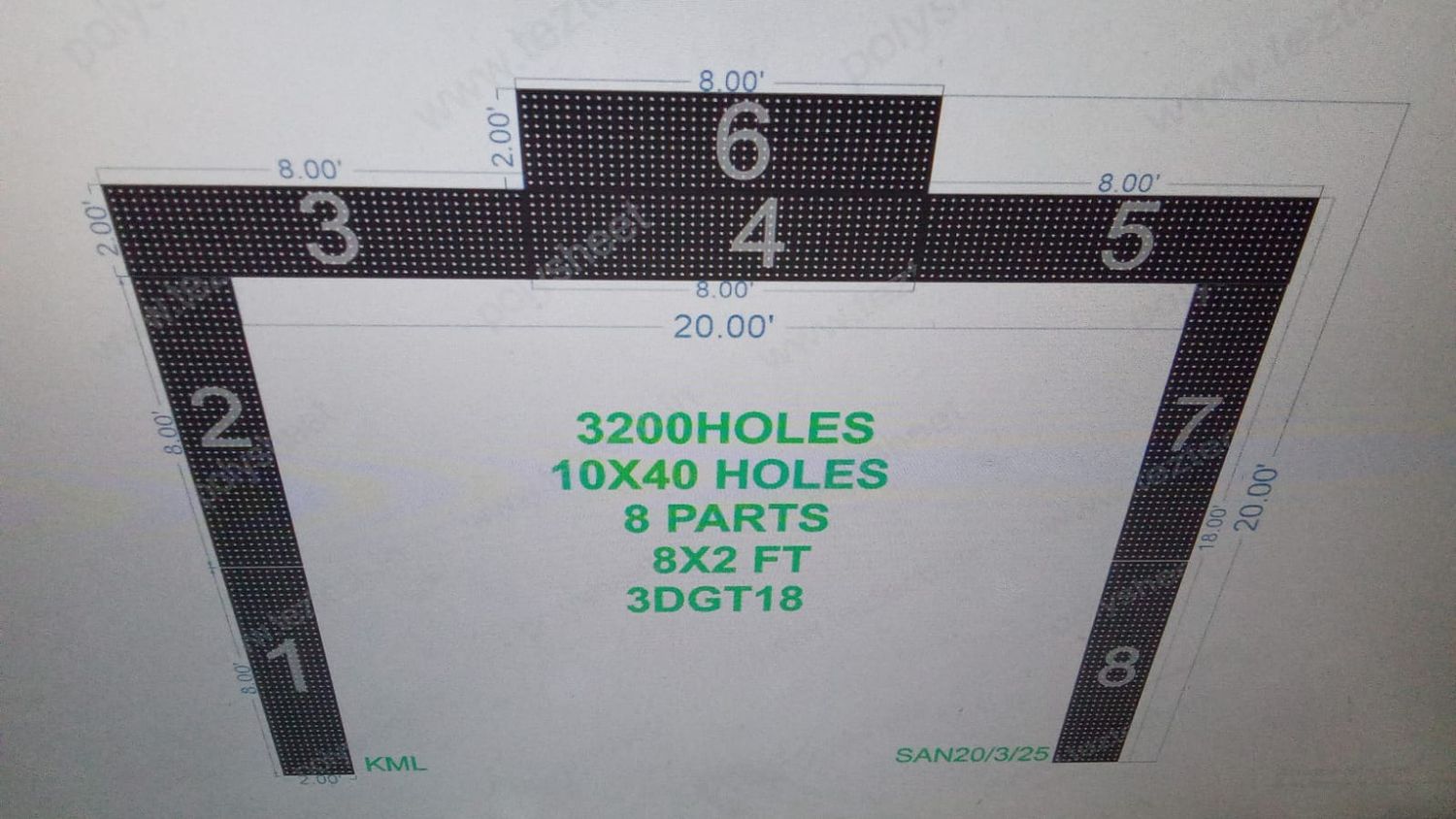 3DGT18 GATE17 20X20 FEET 3000 HOLES IN 8 PARTS