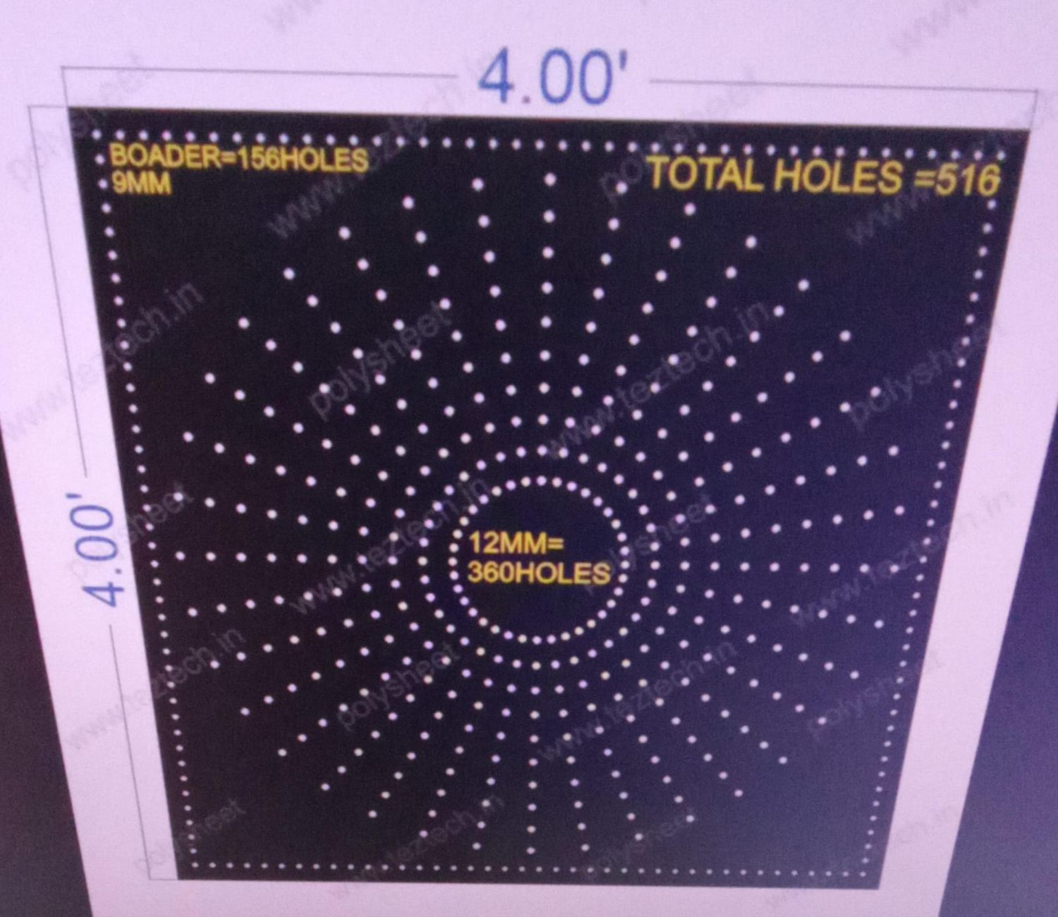 CRC168	4X4 FEET 10X36 HOLES , BOADER= 156 CIRCLE TOTAL HOLES=516