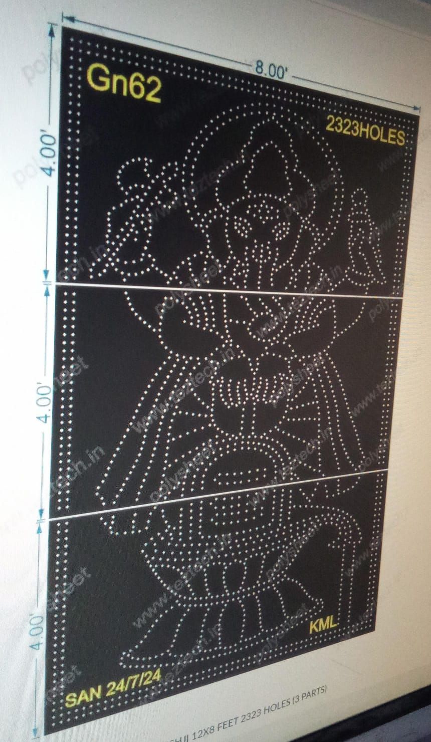 GN62 GANESHJI 12X8 FEET 2323 HOLES (3 PARTS)