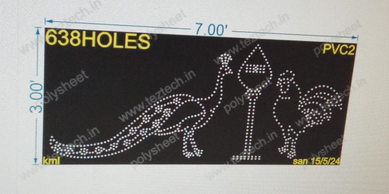 PVC2 PEACOCK WITH VEL AND COCK 3X7 FEET 638 HOLES