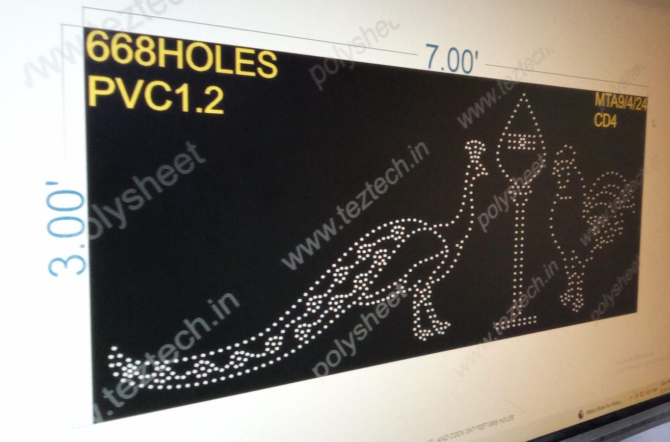 PVC1.2 PEACOCK WITH VEL AND COCK 3X7 FEET 668 HOLES