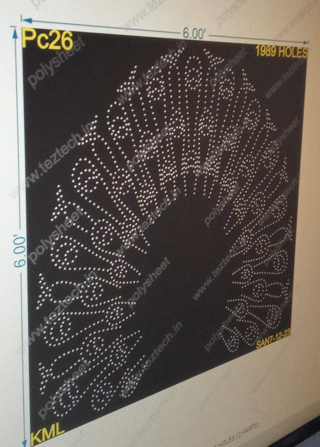 PC26 PEACOCK POLYSHEET 6X6 FEET 1989 HOLES (2 PARTS)