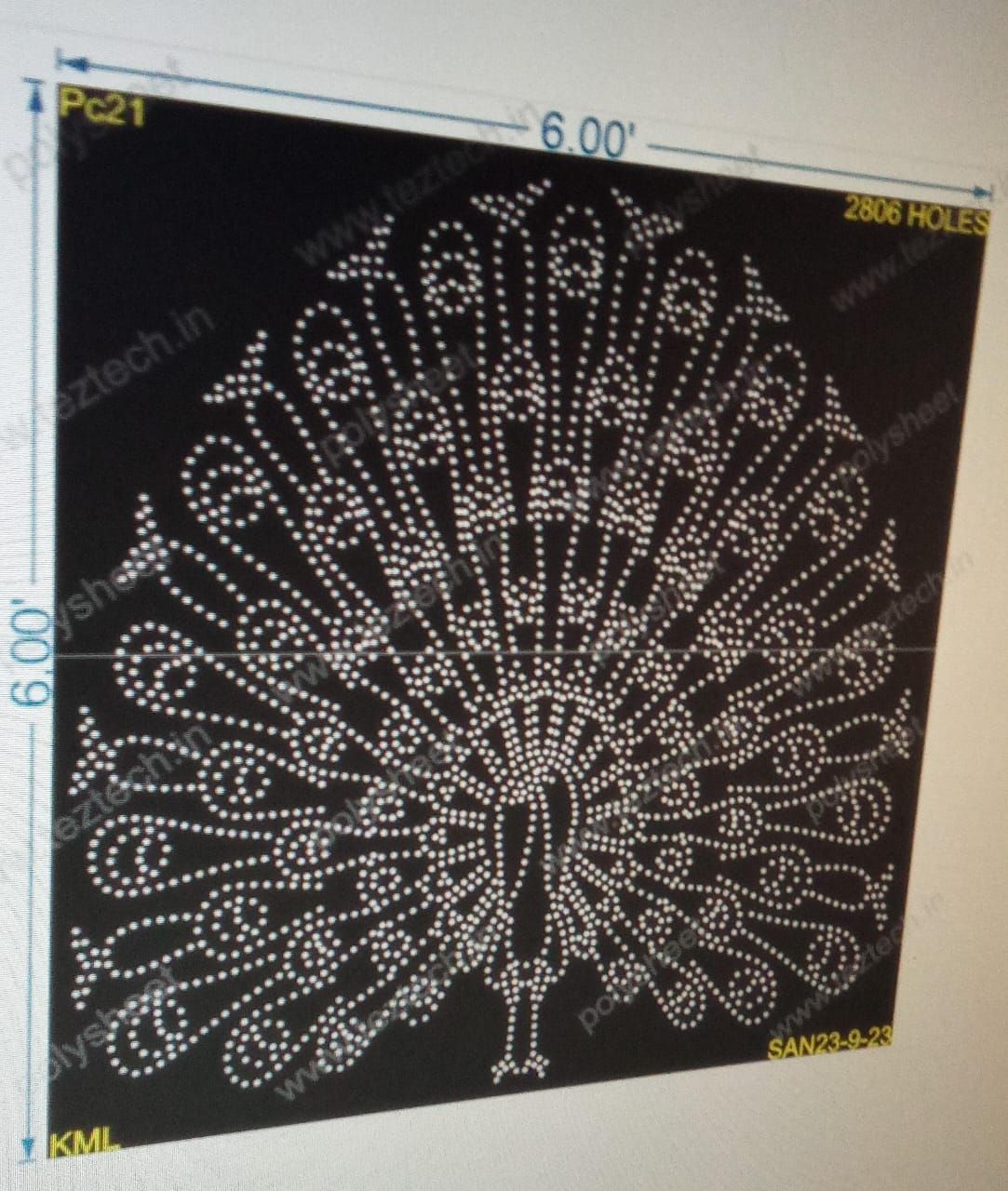 PC21 PEACOCK POLYSHEET 6X6 FEET 2806 HOLES (2PARTS)