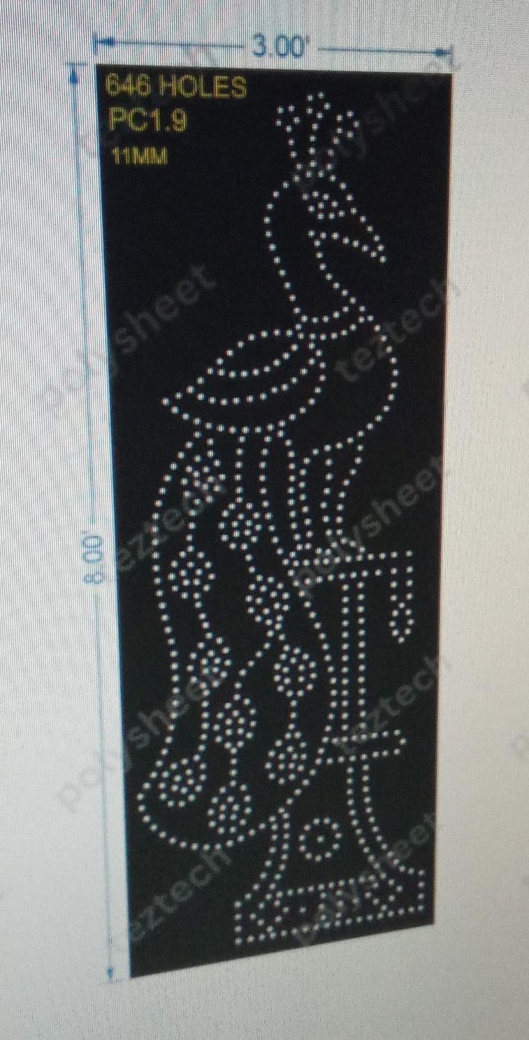 PC1.9 PEACOCK POLY SHEET 3X8 FEET 646 HOLES