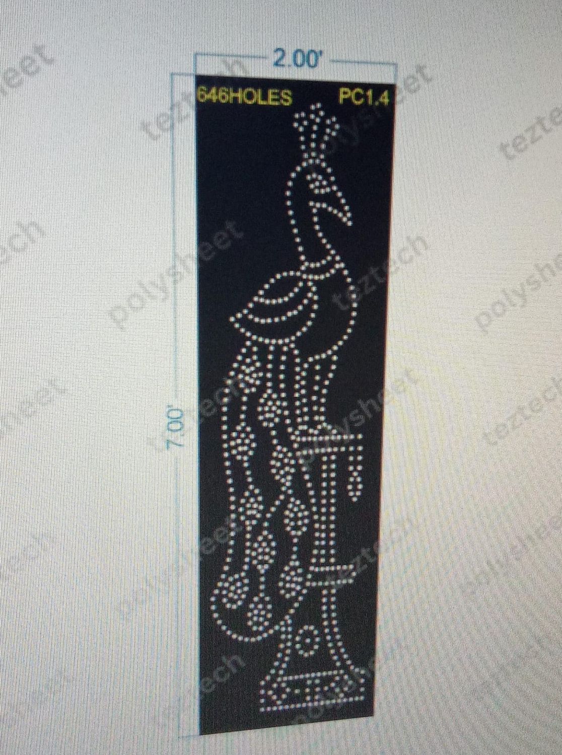PC1.4 PEACOCK POLY SHEET 2X7 FEET 646 HOLES