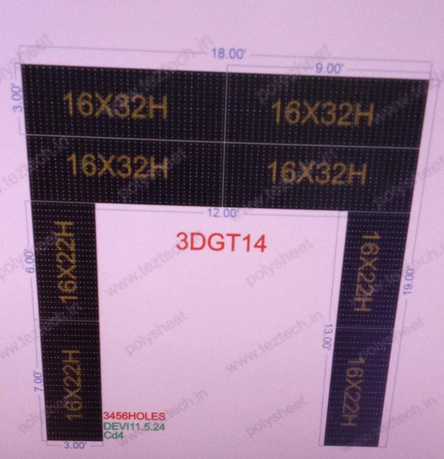 3DGT14 GATE14 18X19 FEET 3456 HOLES IN 8 PARTS (16X32H AND 16X22H)
