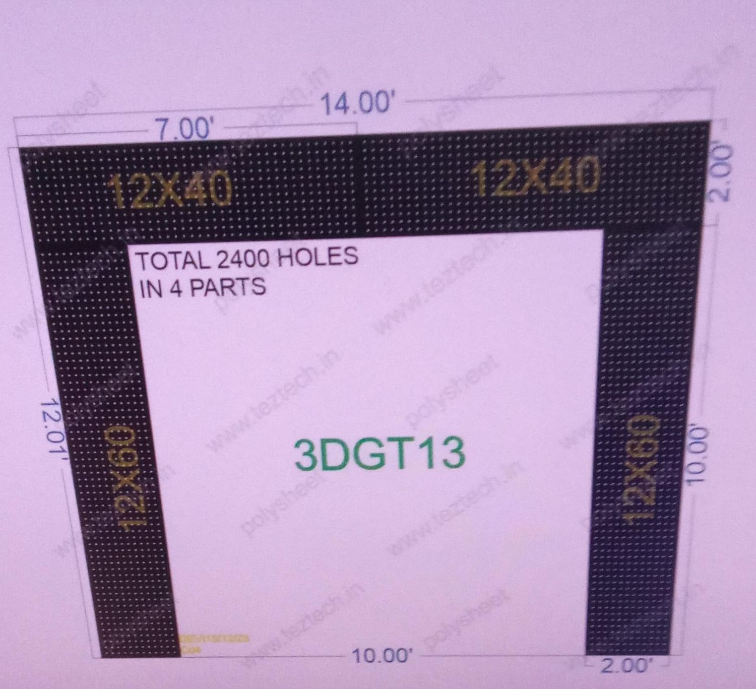 3DGT13 GATE13 2400 HOLES ,2 FT PILLAR ,12 LED PER LINE