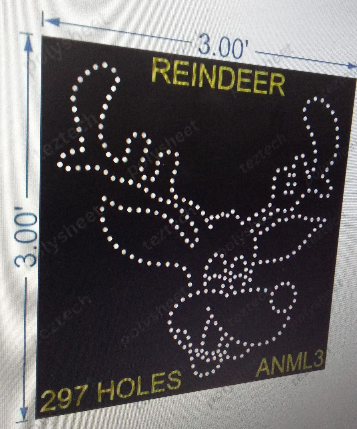 ANML3 REINDEER 3X3FT 297 HOLES